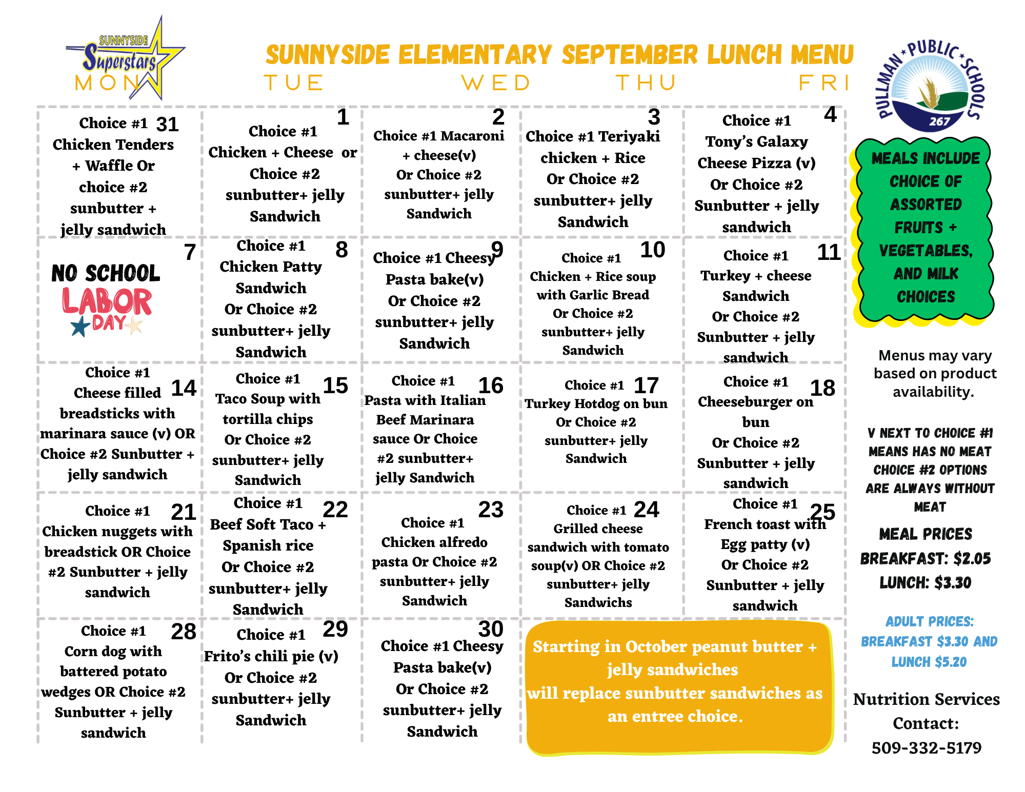 Sunnyside Elementary School Lunch Menu
